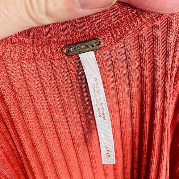 Free People Rising Sun Terracotta Ribbed Wrap Midi Dress Sz Large - Picture 7 of 8